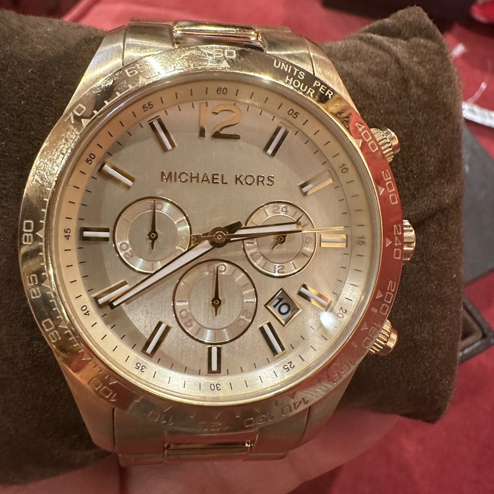 Michael Kors Gold Chronograph Watch with Textured Bezel
